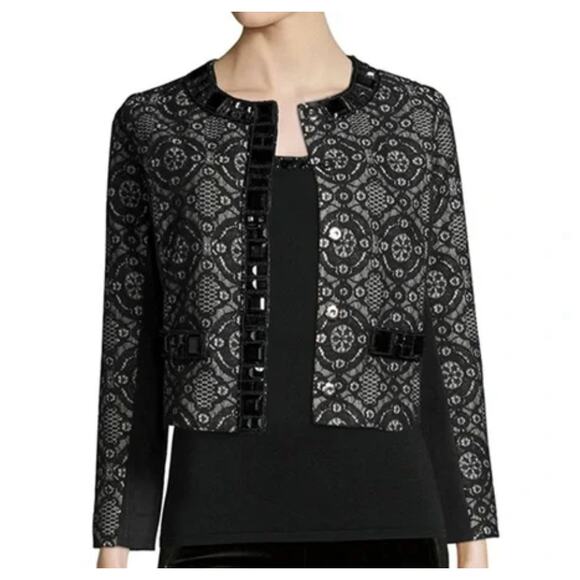 Michael Simon Beaded Brocade Jacket Black Petite L Evening Classic - Picture 1 of 12